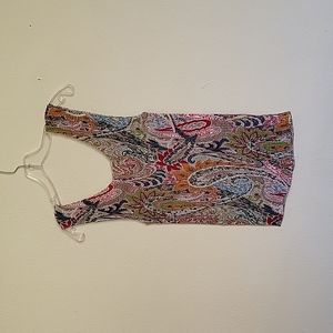 NICOLA crinkle tank top shirt size Medium colorful red green brown